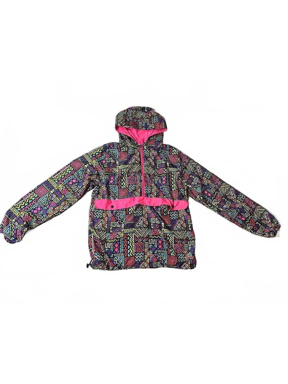 Black Jack 1999 Vintage Colorful Geometric Pattern Hooded Jacket Large